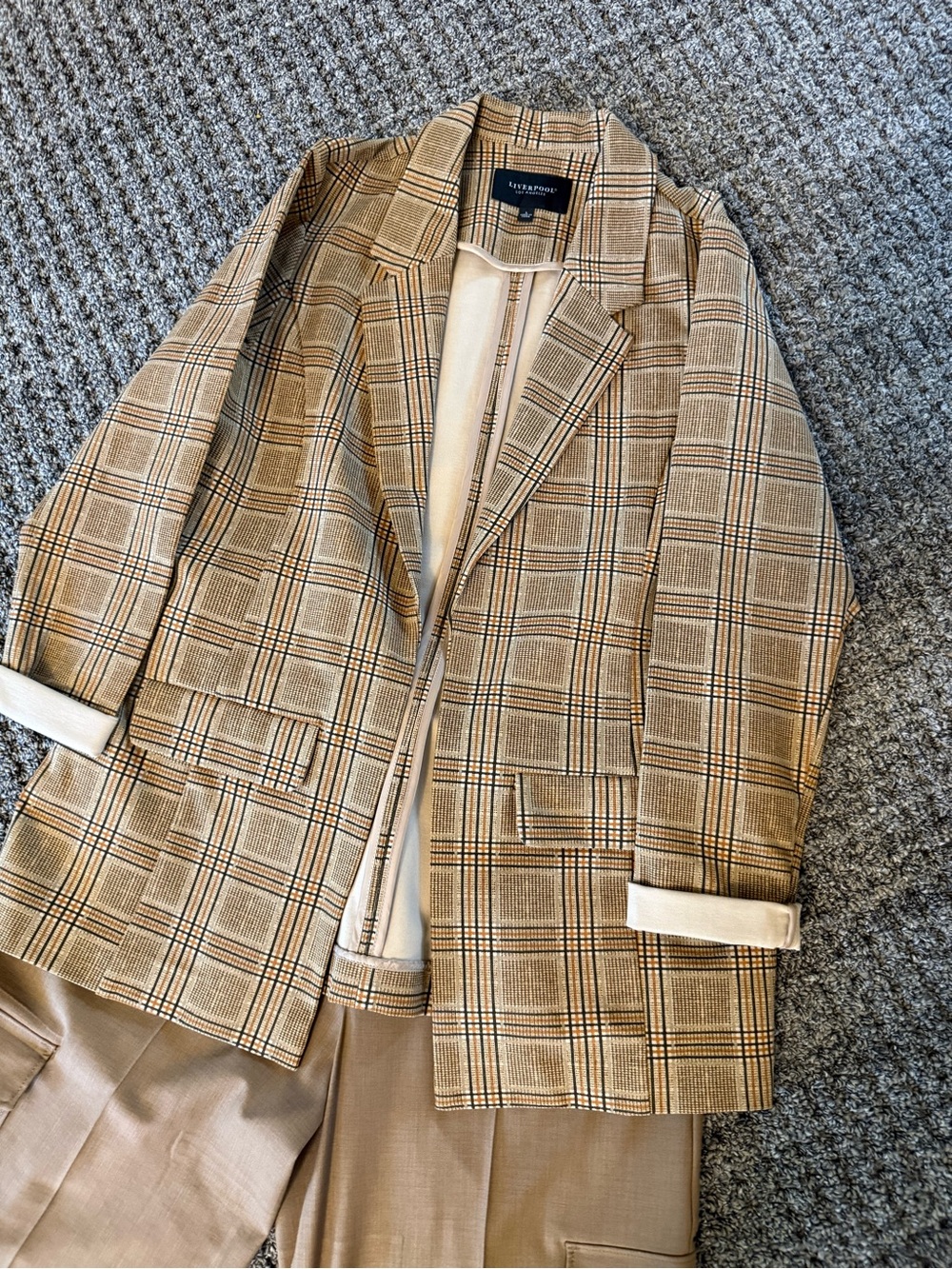 Stafford Beige Plaid Sport Coat with Tan & Black Windowpane